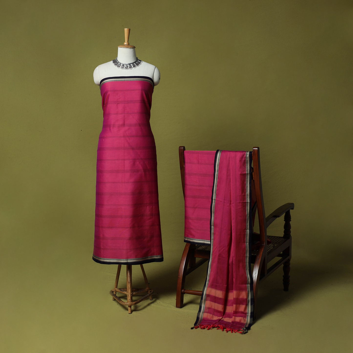 Dharwad Cotton 3pc Unstitched Dress Material Suit Set with Woven Border 41