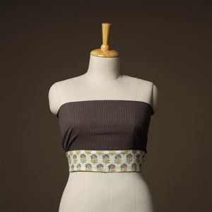 Brown - Running Stitch Plain Cotton Blouse Piece 39