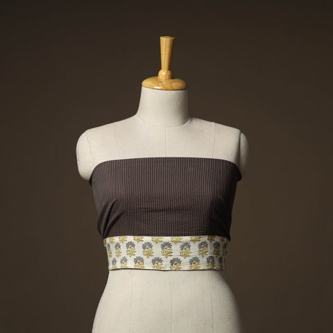 Brown - Running Stitch Plain Cotton Blouse Piece 39