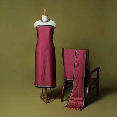 Dharwad Cotton 3pc Unstitched Dress Material Suit Set with Woven Border 42