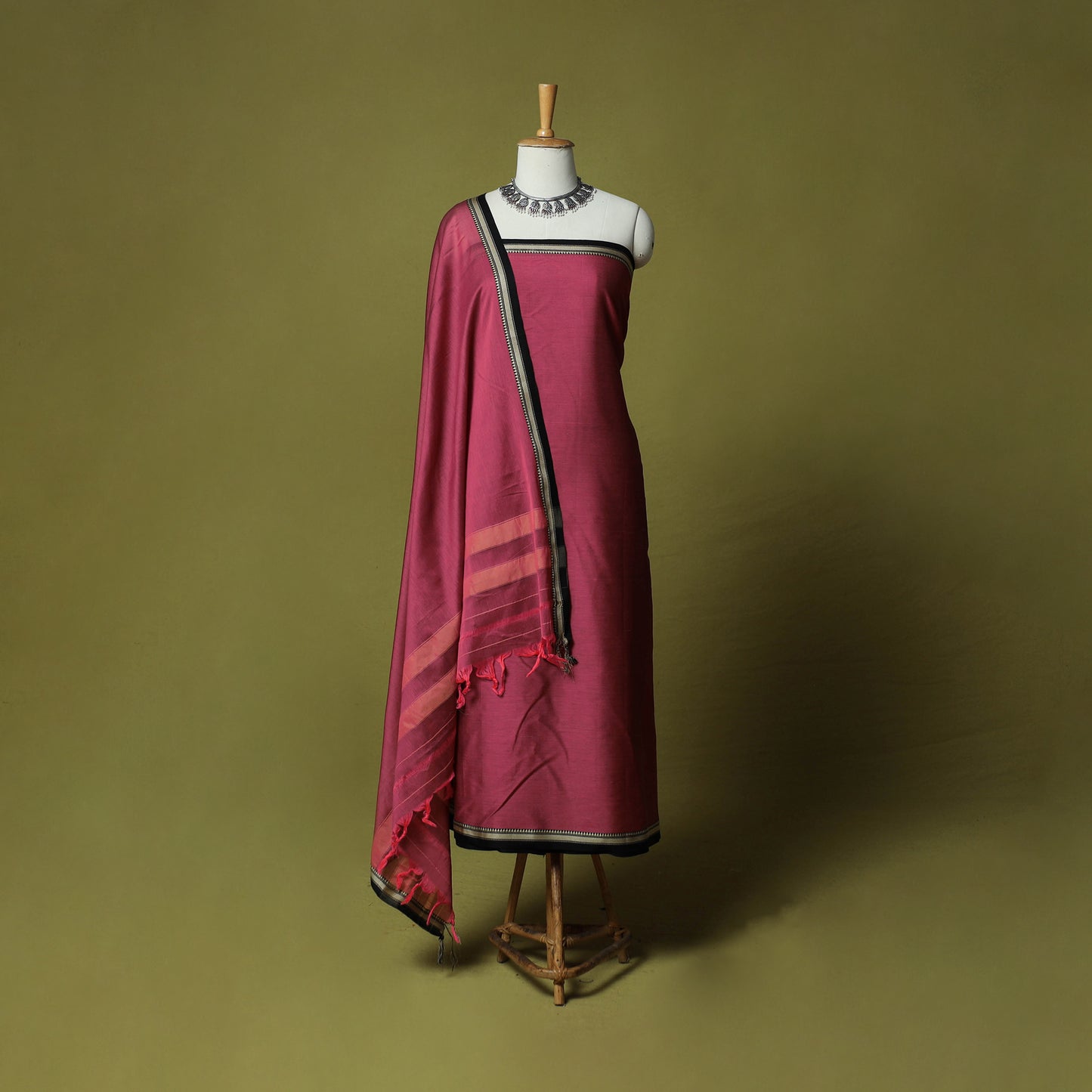 Dharwad Cotton 3pc Unstitched Dress Material Suit Set with Woven Border 42