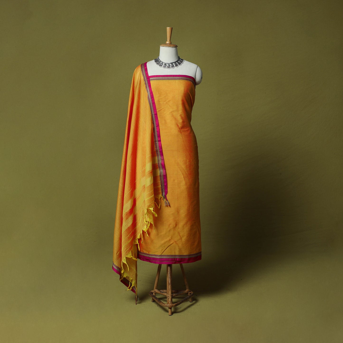 Dharwad Cotton 3pc Unstitched Dress Material Suit Set with Woven Border 43
