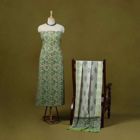 Merino Wool Block Print Sanganeri 3pc Unstitched Dress Material 08