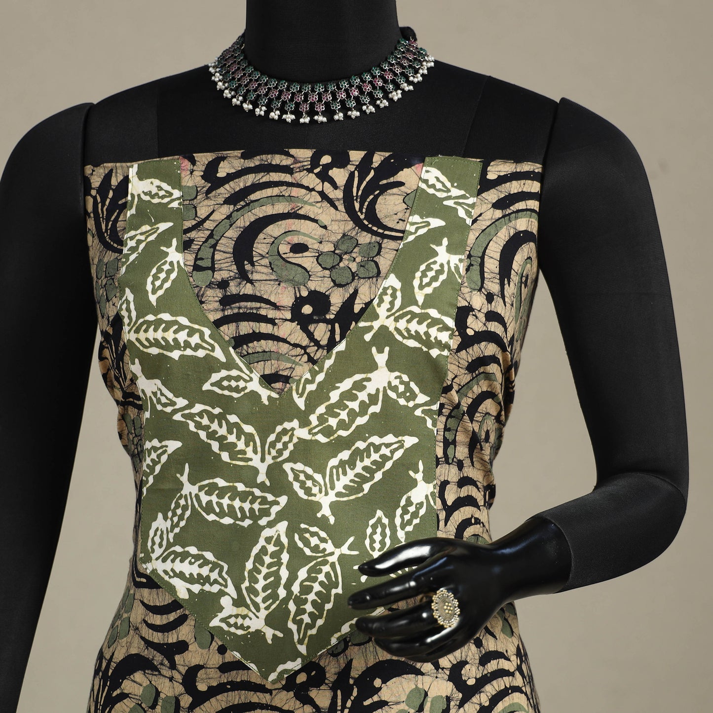 Brown - batik patchwork cotton unstitched kurta material