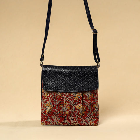 Ajrakh Block Print Sling Bag with Embossed Leather Flap 11