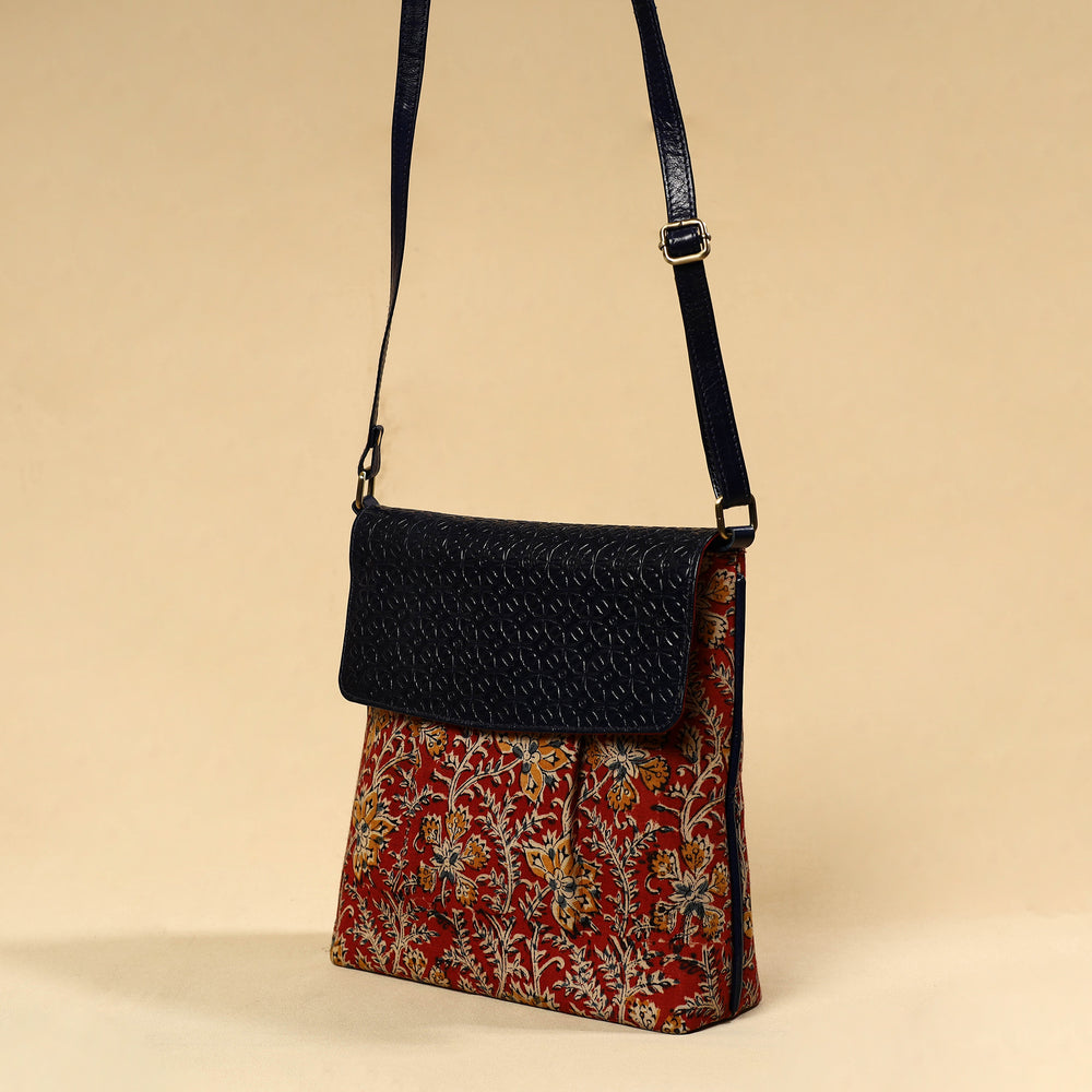 Ajrakh Block Print Sling Bag with Embossed Leather Flap 11