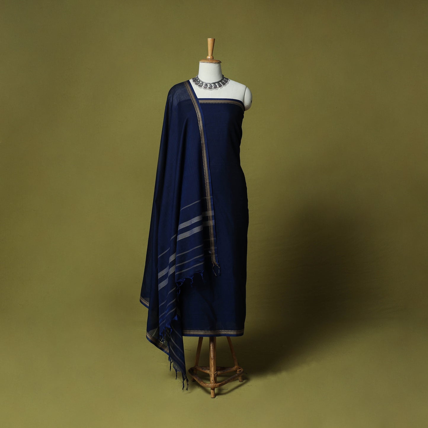 Dharwad Cotton 3pc Unstitched Dress Material Suit Set with Woven Border 46