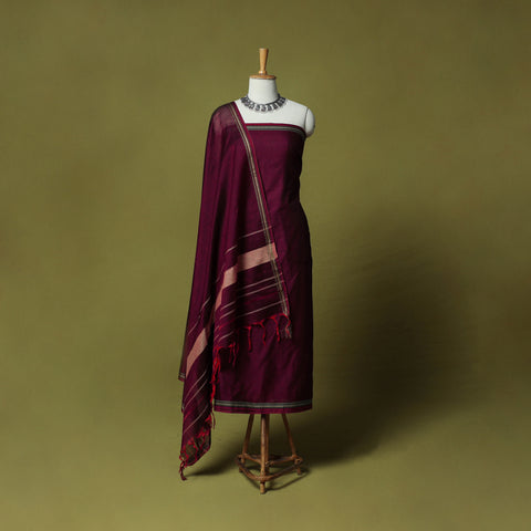 Dharwad Cotton 3pc Unstitched Dress Material Suit Set with Woven Border 47