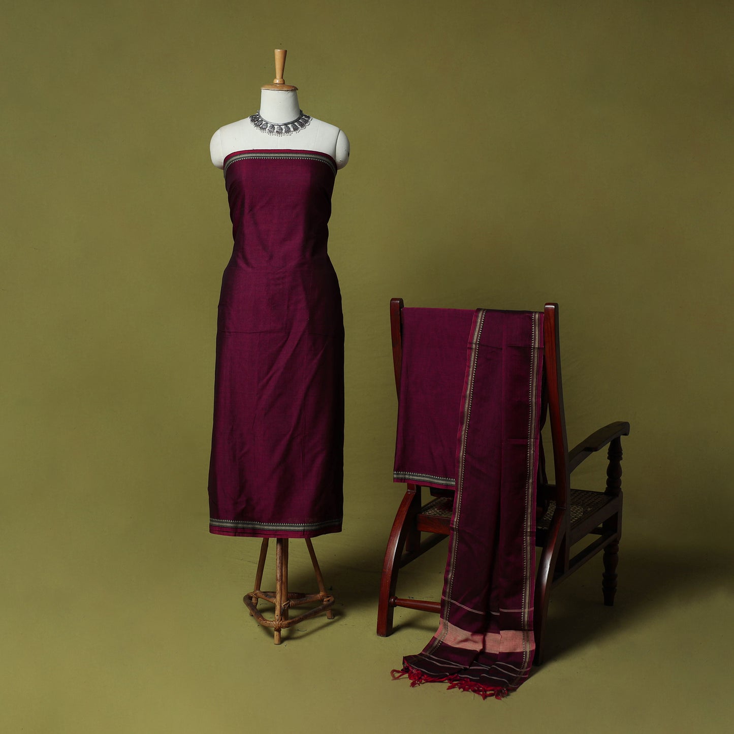 Dharwad Cotton 3pc Unstitched Dress Material Suit Set with Woven Border 47