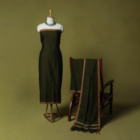 Dharwad Cotton 3pc Unstitched Dress Material Suit Set with Woven Border 49