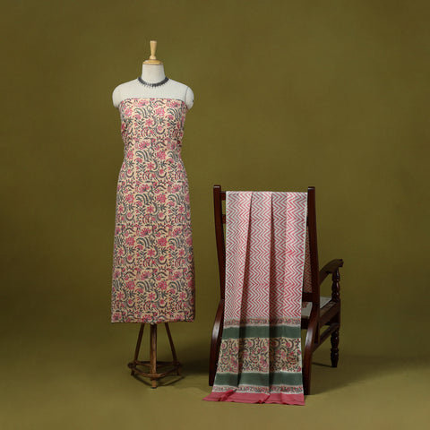 Merino Wool Block Print Sanganeri 3pc Unstitched Dress Material 12