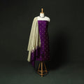 Purple - Mangalagiri Silk Cotton Thread Work 3pc Unstitched Dress Material Suit Set 32