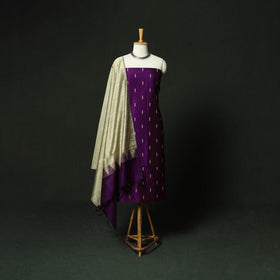 Purple - Mangalagiri Silk Cotton Thread Work 3pc Unstitched Dress Material Suit Set 32