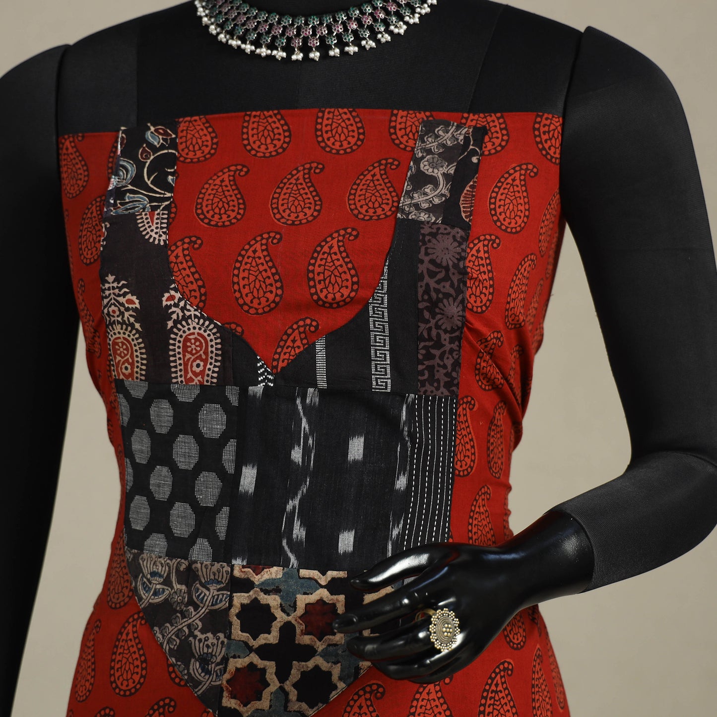 Red - bagh patchwork cotton unstitched kurta material