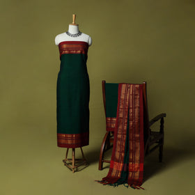 Dharwad Cotton 3pc Unstitched Dress Material Suit Set with Woven Zari Border 12