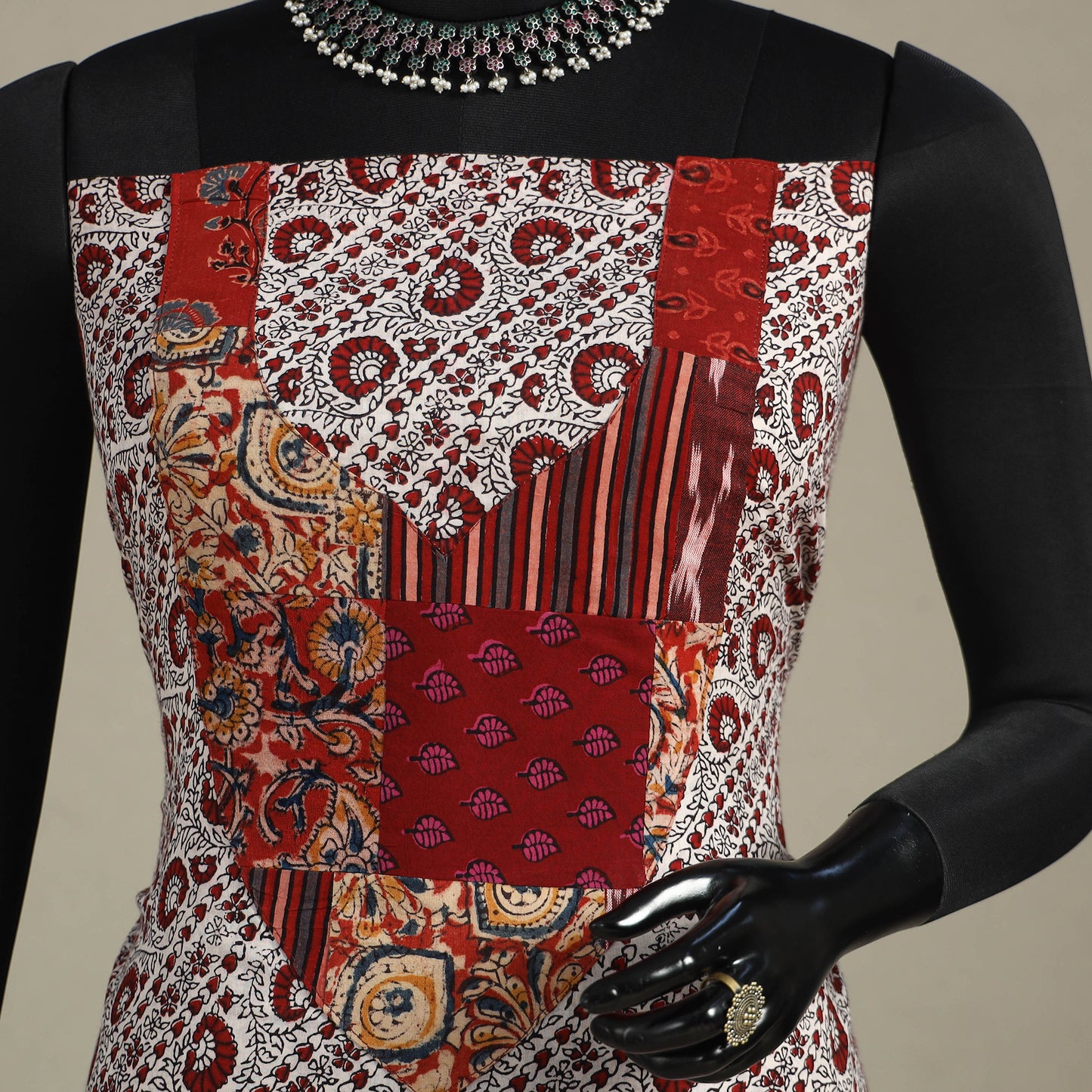 Beige - bagh patchwork cotton unstitched kurta material