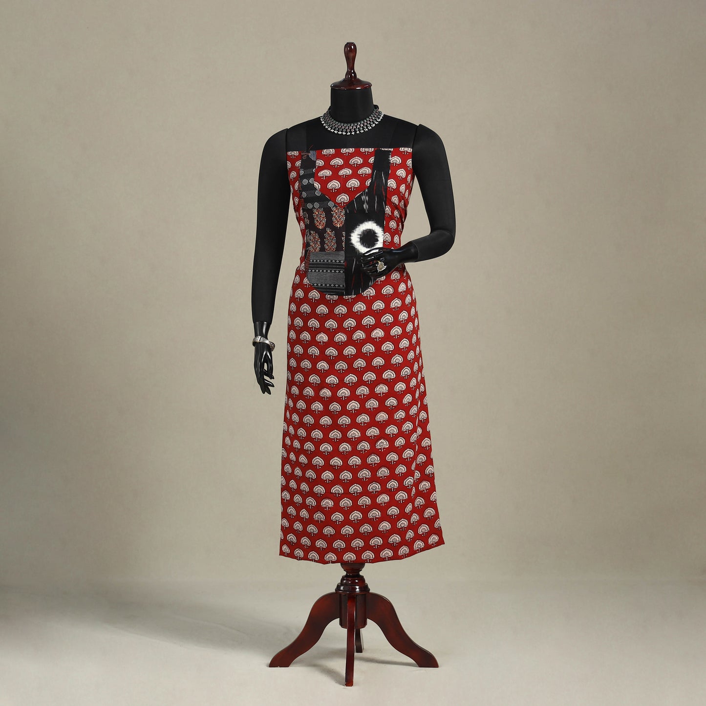 Red - bagh patchwork cotton unstitched kurta material