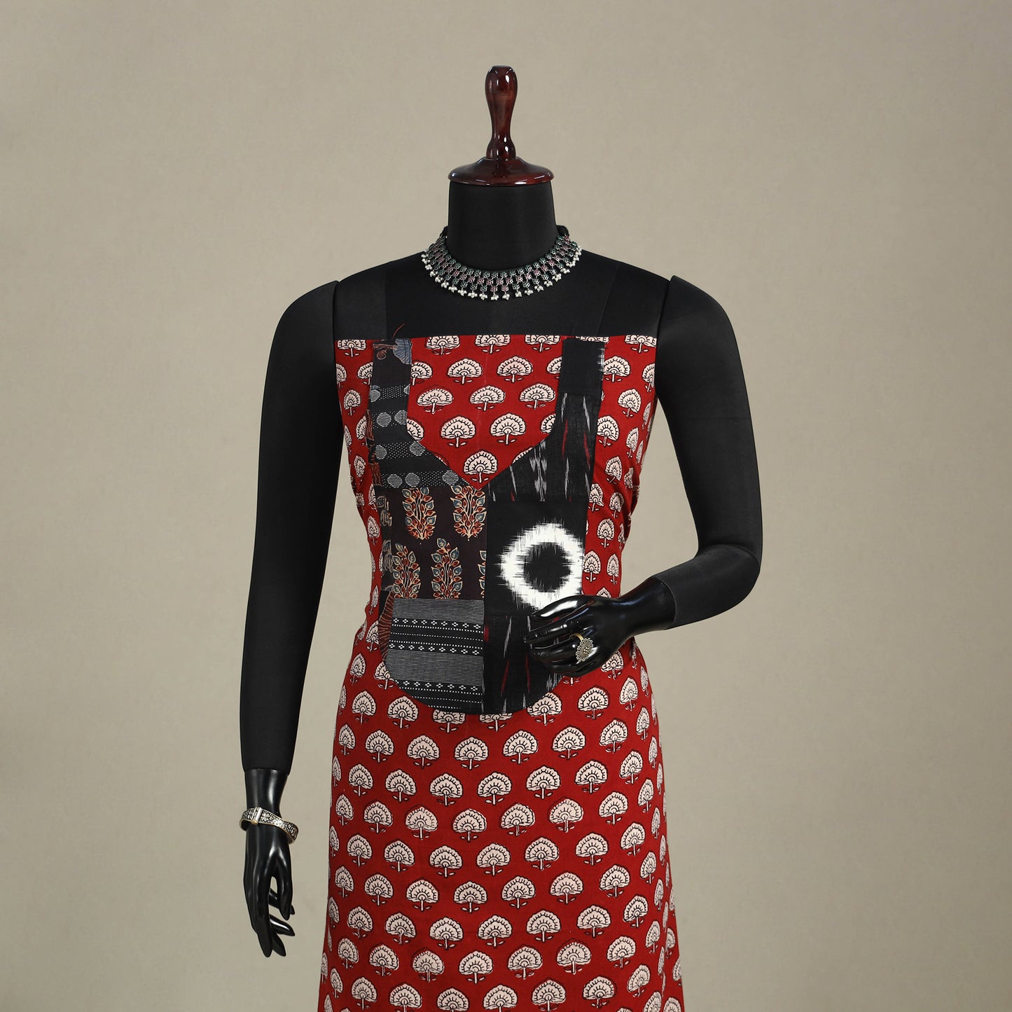 Red - bagh patchwork cotton unstitched kurta material