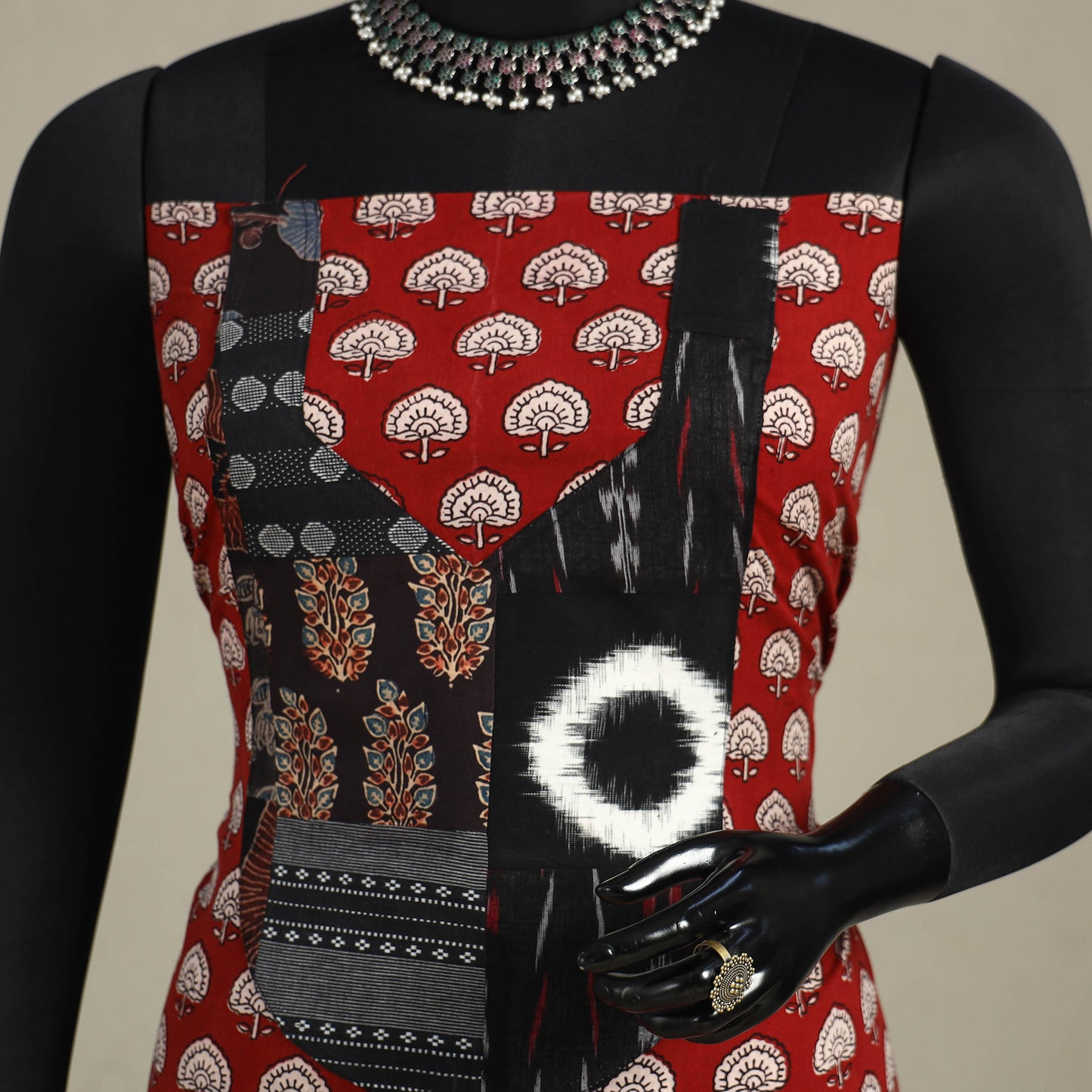 Red - bagh patchwork cotton unstitched kurta material