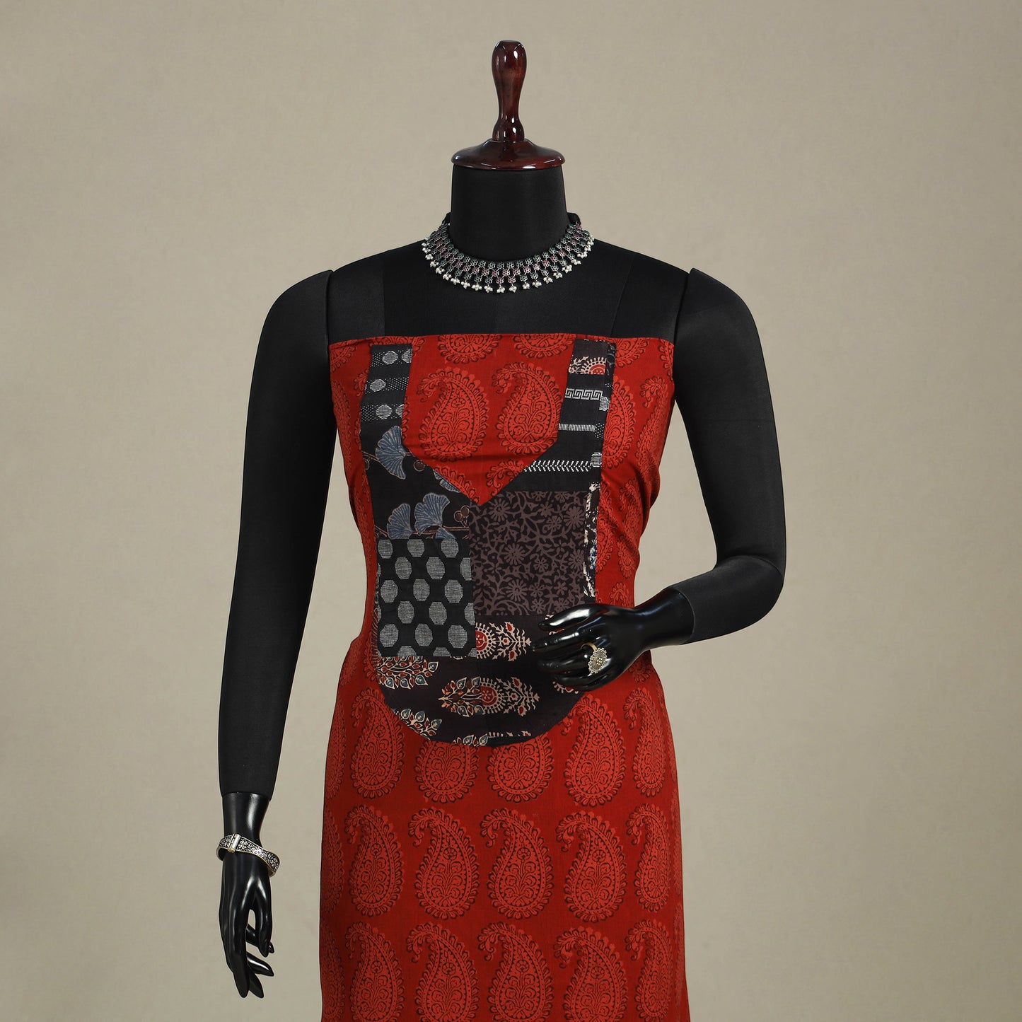 Red - bagh patchwork cotton unstitched kurta material