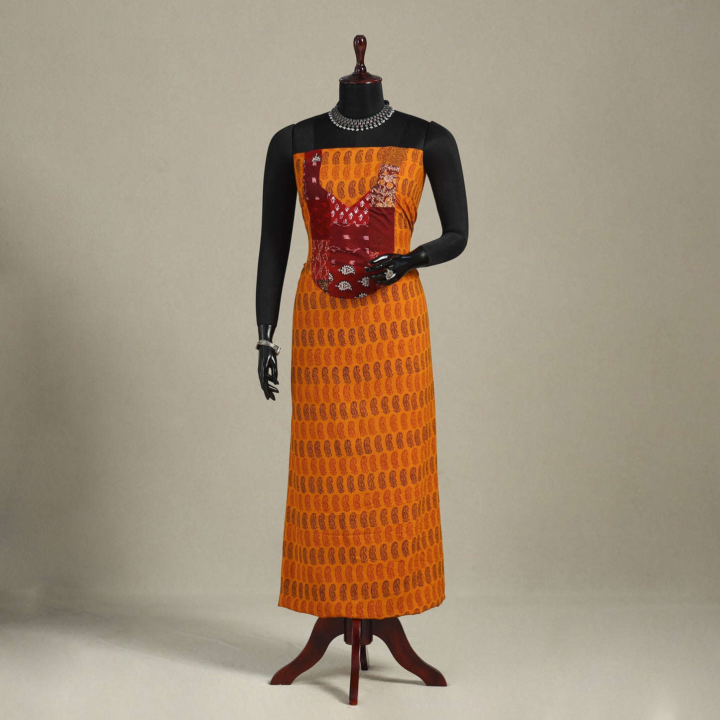 Orange - bagh patchwork cotton unstitched kurta material