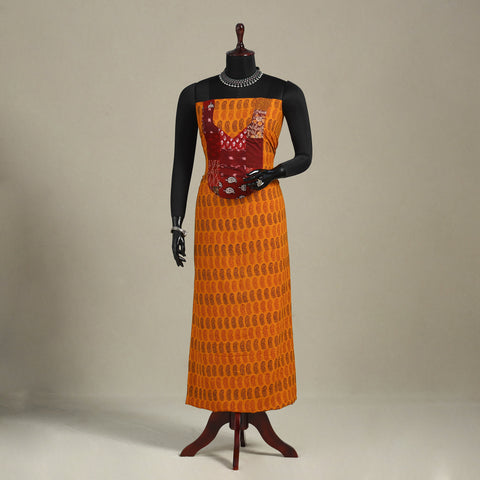 Orange - bagh patchwork cotton unstitched kurta material