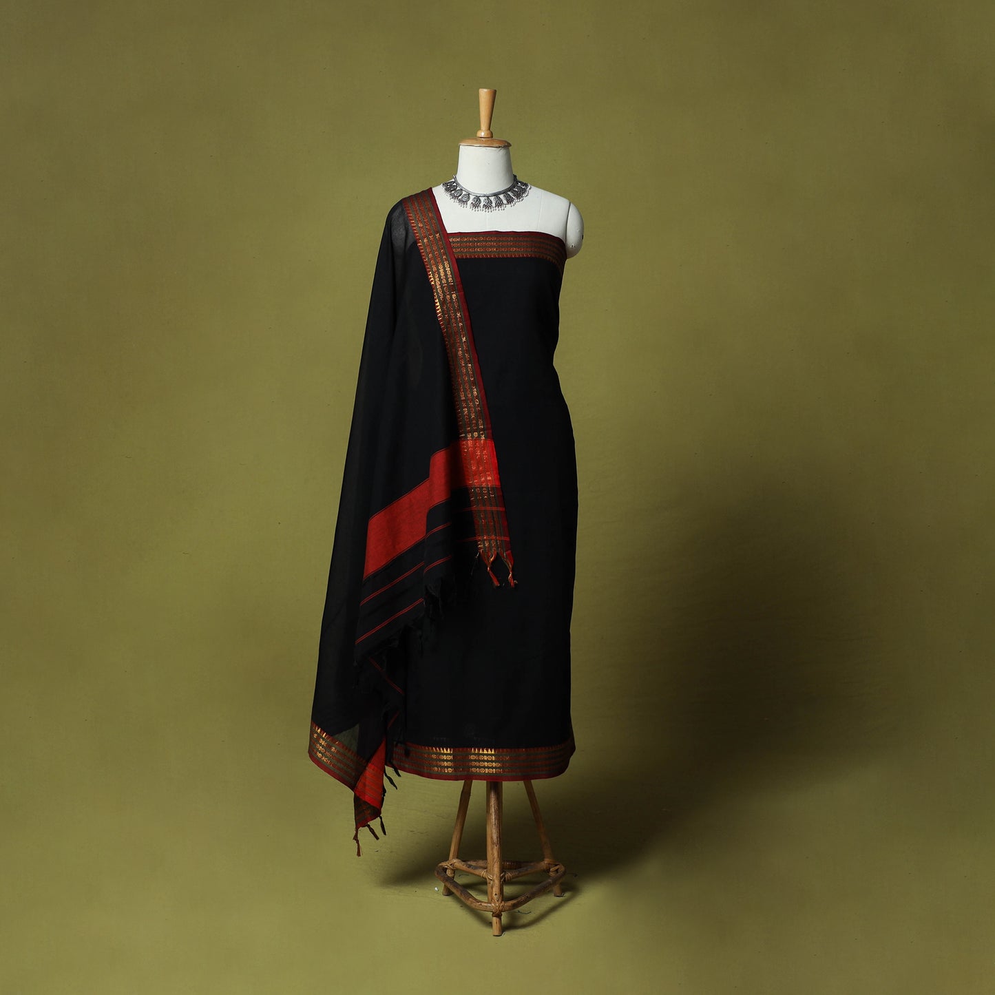 Dharwad Cotton 3pc Unstitched Dress Material Suit Set with Woven Zari Border 28