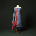 Blue - Pochampally Ikat Mercerised Cotton 2pc Unstitched Dress Material Kurta Set 40