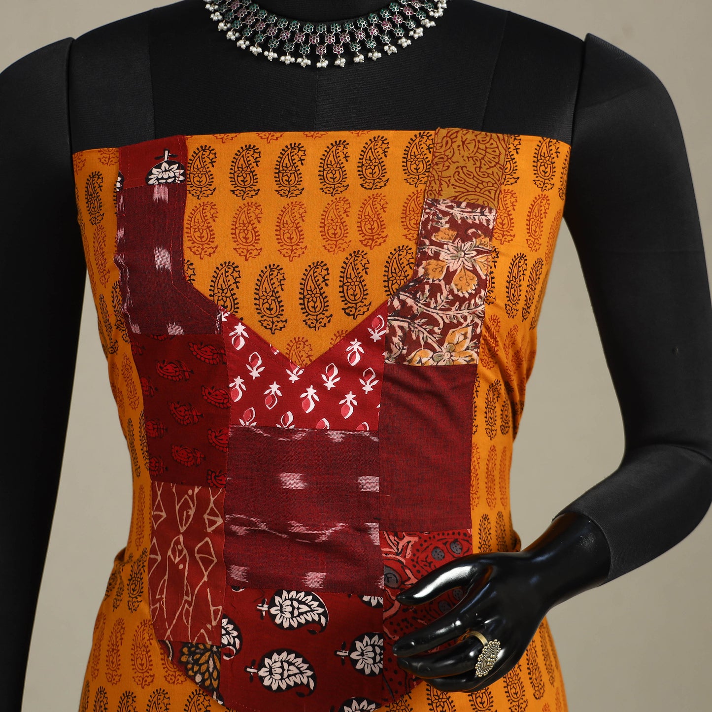 Orange - bagh patchwork cotton unstitched kurta material