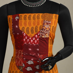 Orange - bagh patchwork cotton unstitched kurta material