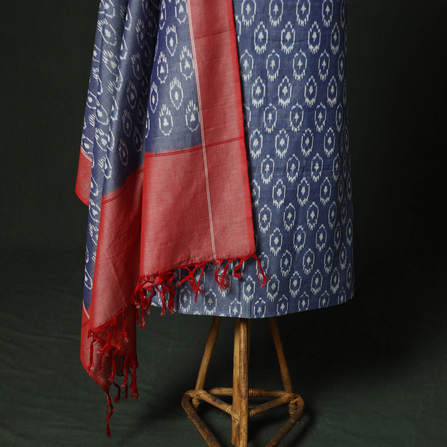 Blue - Pochampally Ikat Mercerised Cotton 2pc Unstitched Dress Material Kurta Set 40