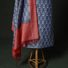 Blue - Pochampally Ikat Mercerised Cotton 2pc Unstitched Dress Material Kurta Set 40