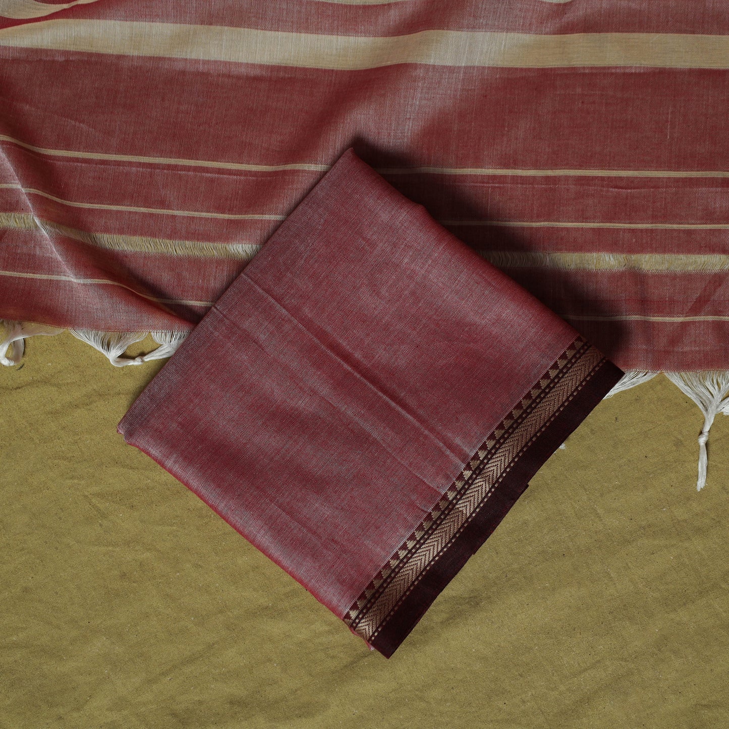 Dharwad Cotton 3pc Unstitched Dress Material Suit Set with Woven Border 52