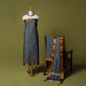 Dharwad Cotton 3pc Unstitched Dress Material Suit Set with Woven Zari Border 77
