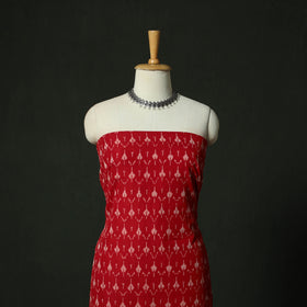 Red - Pochampally Ikat Mercerised Cotton 2pc Unstitched Dress Material Kurta Set 42