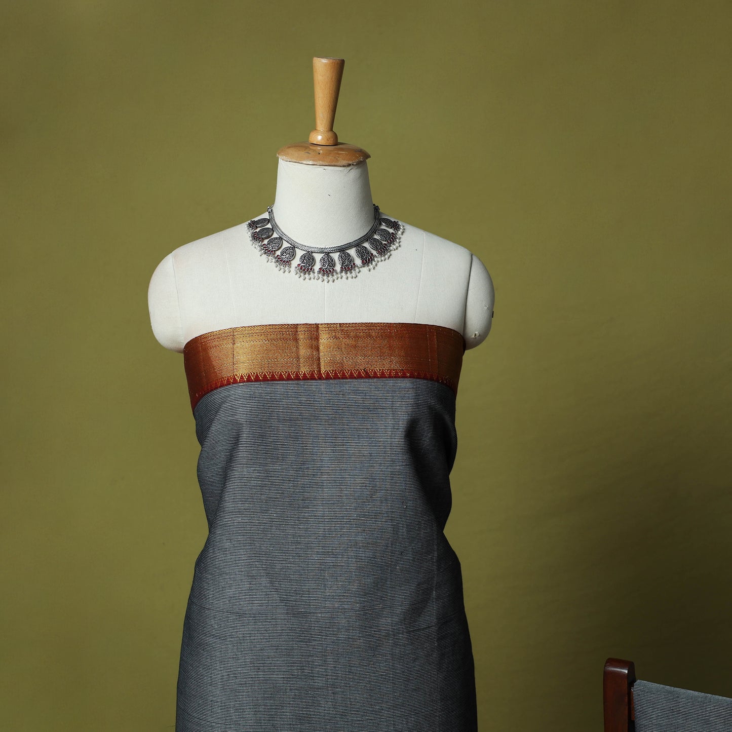 Dharwad Cotton 3pc Unstitched Dress Material Suit Set with Woven Zari Border 77