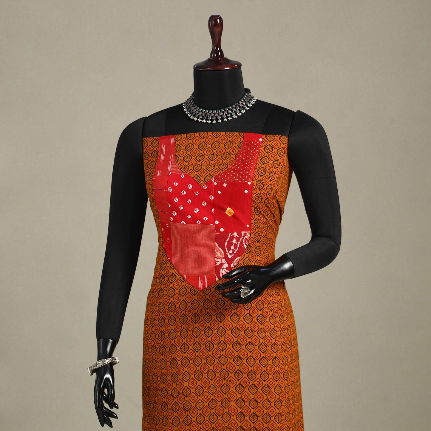 Orange - bagh patchwork cotton unstitched kurta material