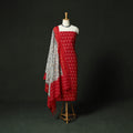 Red - Pochampally Ikat Mercerised Cotton 2pc Unstitched Dress Material Kurta Set 44