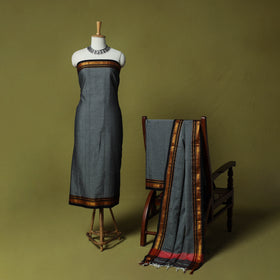 Dharwad Cotton 3pc Unstitched Dress Material Suit Set with Woven Zari Border 95
