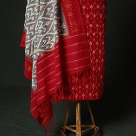Red - Pochampally Ikat Mercerised Cotton 2pc Unstitched Dress Material Kurta Set 44