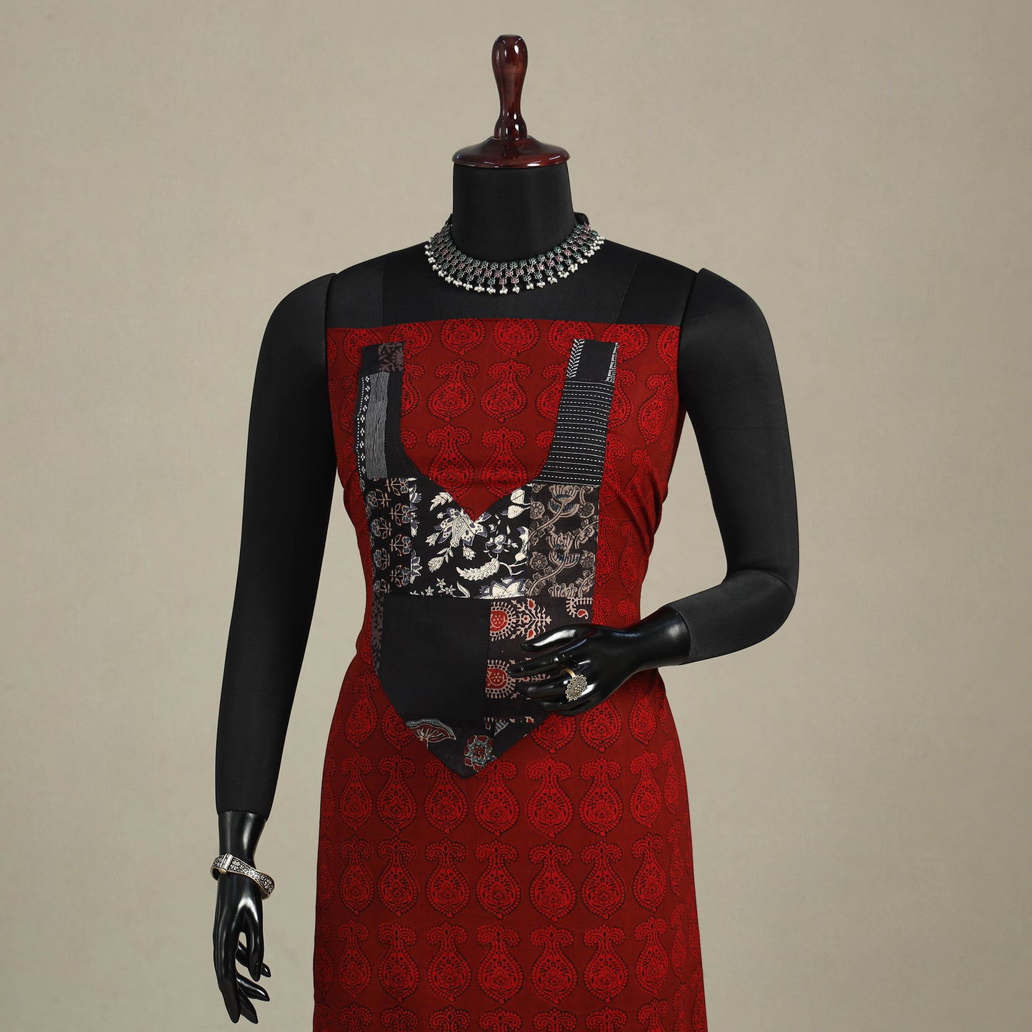 Red - bagh patchwork cotton unstitched kurta material