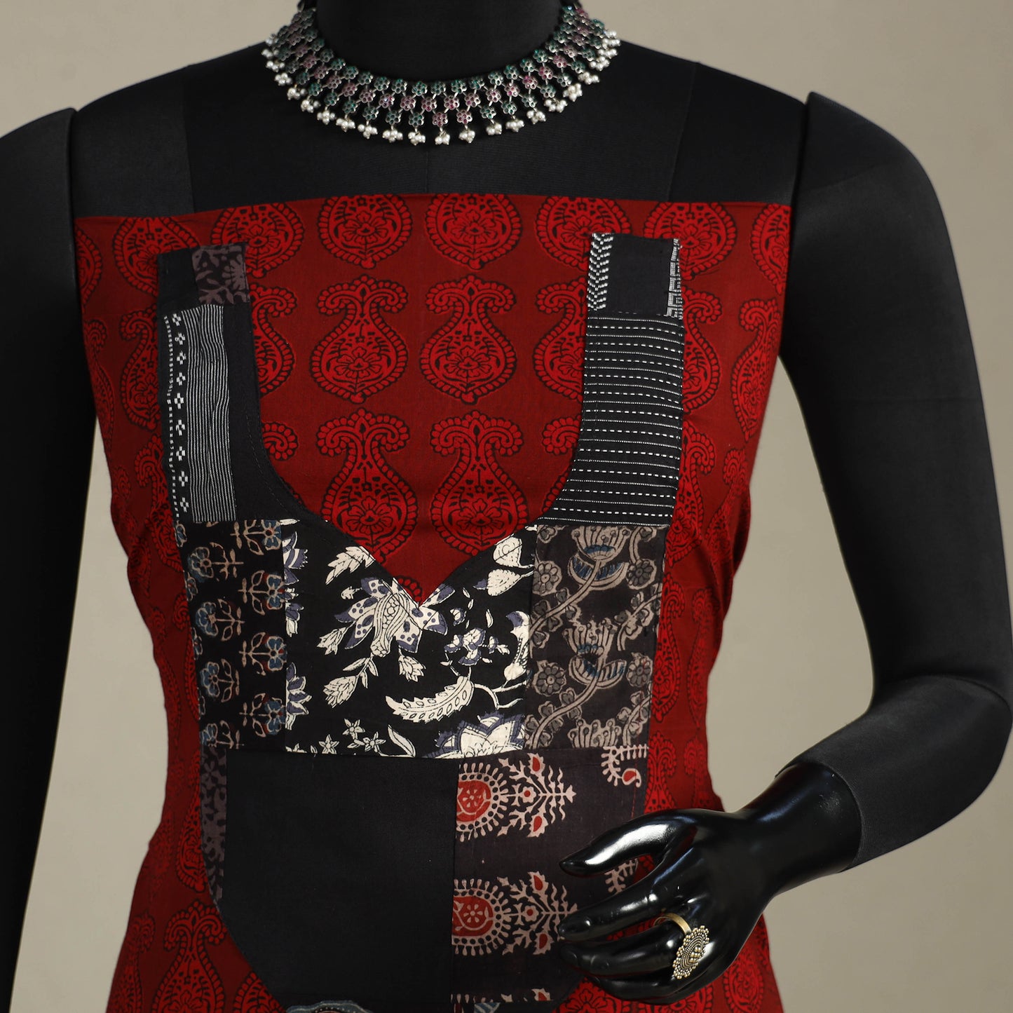 Red - bagh patchwork cotton unstitched kurta material