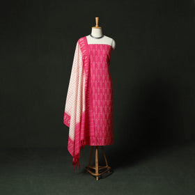 Pink - Pochampally Ikat Mercerised Cotton 2pc Unstitched Dress Material Kurta Set 45