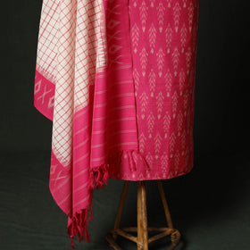Pink - Pochampally Ikat Mercerised Cotton 2pc Unstitched Dress Material Kurta Set 45