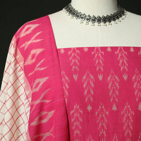 Pink - Pochampally Ikat Mercerised Cotton 2pc Unstitched Dress Material Kurta Set 45