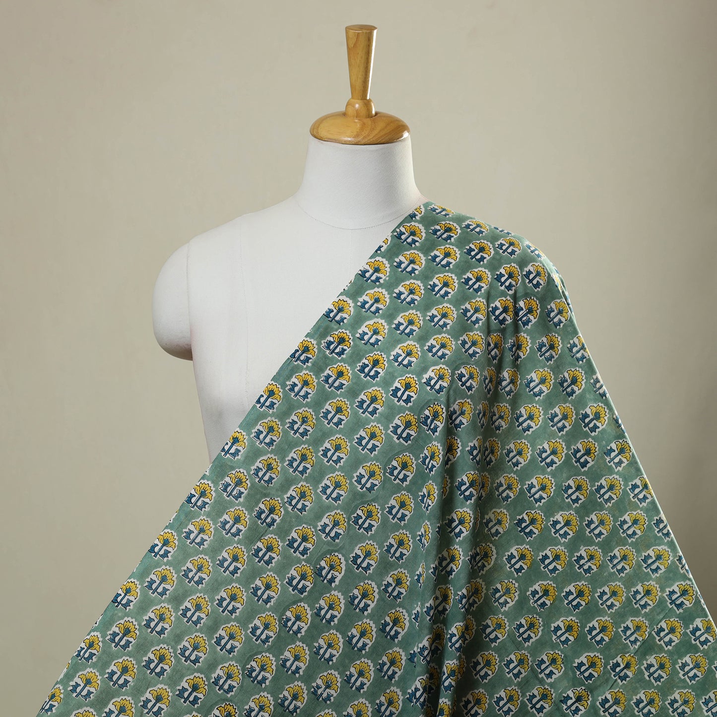  Green Sanganeri Block Print Cotton Fabric