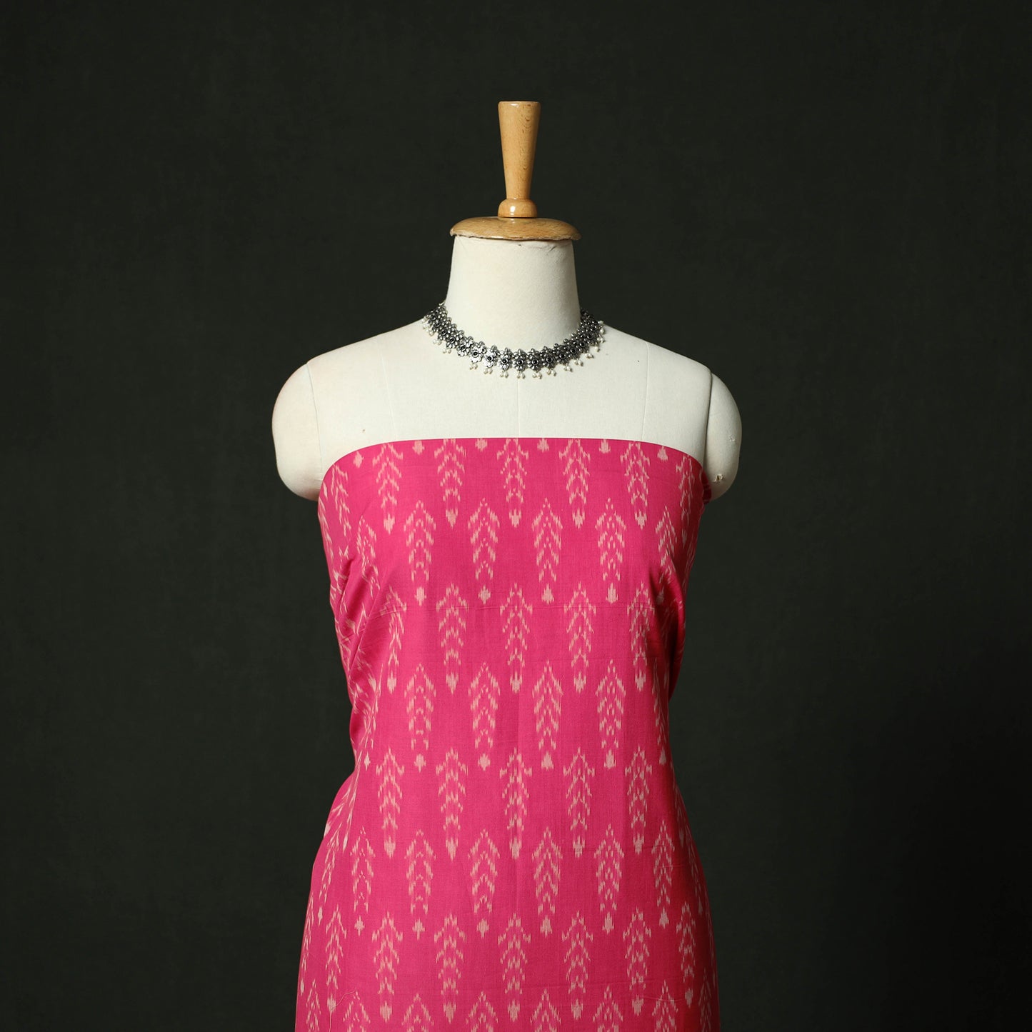 Pink - Pochampally Ikat Mercerised Cotton 2pc Unstitched Dress Material Kurta Set 45