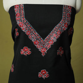 Black - Hand Embroidered Cotton Kashida 2pc Unstitched Dress Material Kurta Set 05