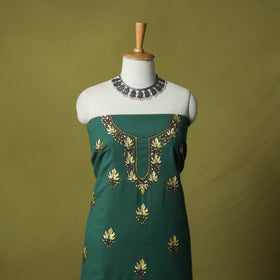 Green - Hand Embroidered Cotton Kashida 2pc Unstitched Dress Material Kurta Set 01