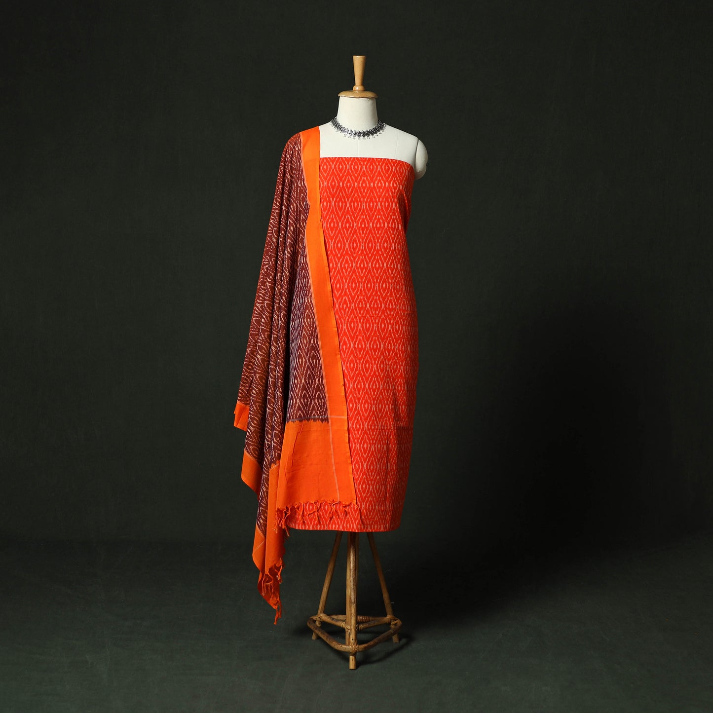 Pochampally Ikat Mercerised Cotton 2pc Unstitched Dress Material Kurta Set 47